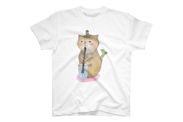 オーボエ猫の半袖Ｔシャツ(白)