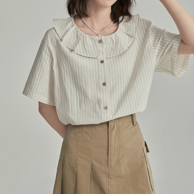 ruffle collar striped blouse