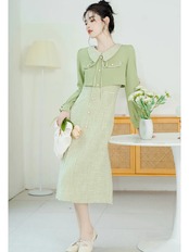 【0178】Fake Layered Formal Long Sleeve Dress