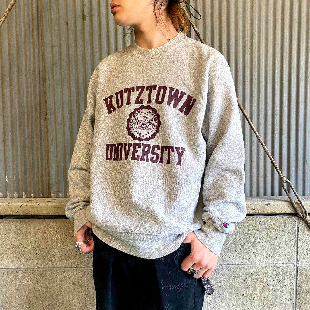 チャンピオン リバースウィーブ カレッジプリント スウェット メンズL 古着 Champion REVERSE WEAVE トレーナー  グレー【スウェット】 | cave 古着屋【公式】古着通販サイト