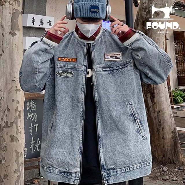 Washed Vintage Moto Denim Jacket(FD222)