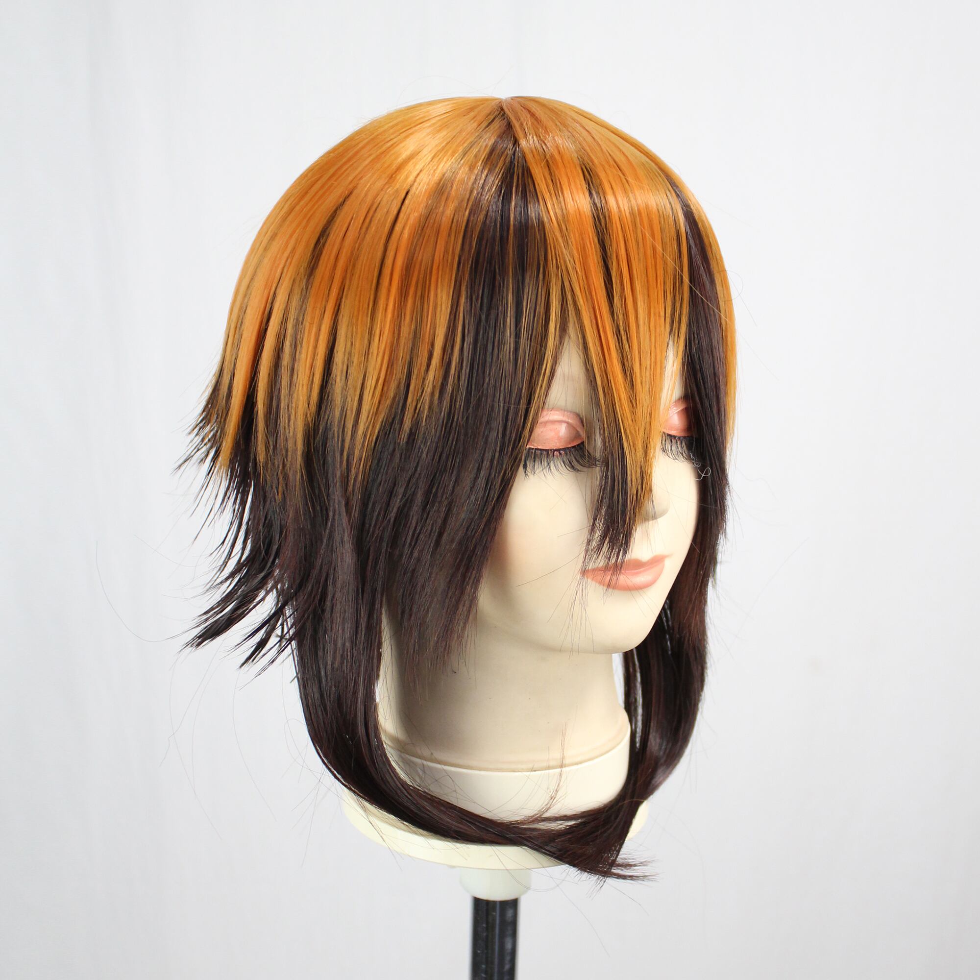 コスプレ耐熱ウィッグ オレンジ ブラウン 2トーン ショート ウィッグ