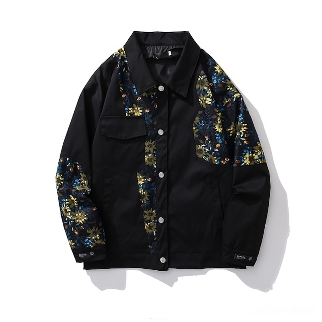 Floral pattern different materials casual shirt