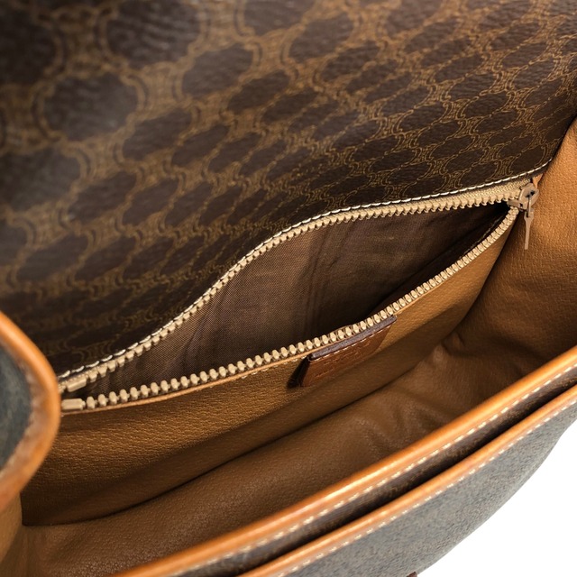 CELINE セリーヌ マカダム ショルダーバッグ ブラウン ブラゾン型押し フロントバックル PVC レザー vintage ヴィンテージ オールド kkjgdk