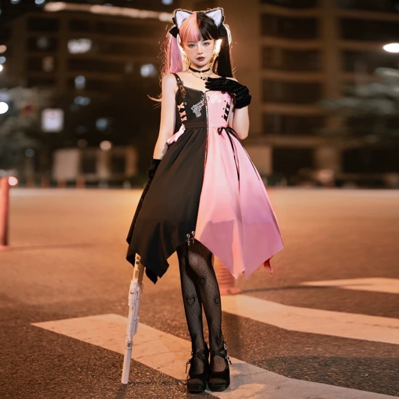 ワンピース ピンク キャミ キャミソール ドレス コスプレ 原宿 黒 