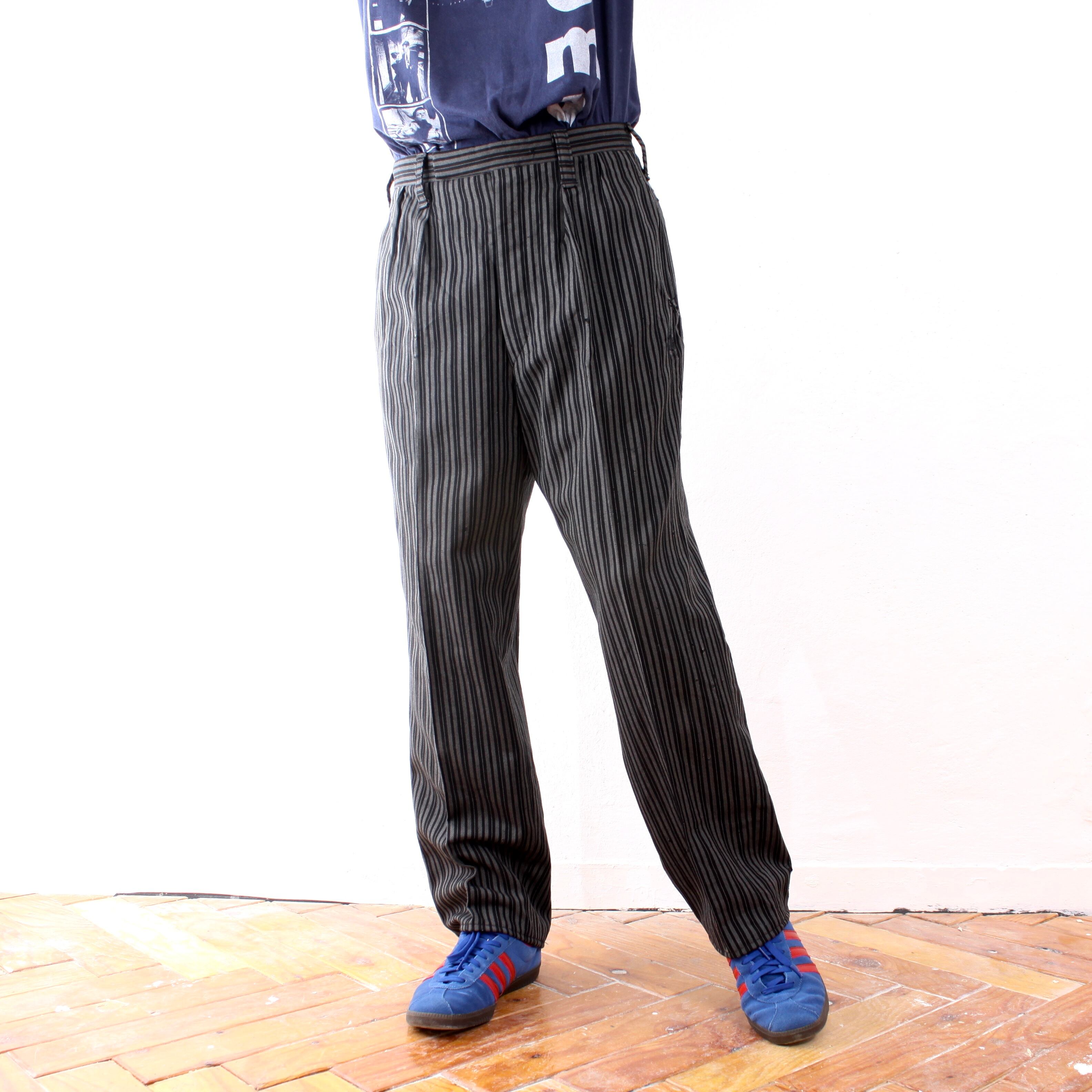 0112. 1960's euro wool slacks ブラック コールパンツ ストライプ