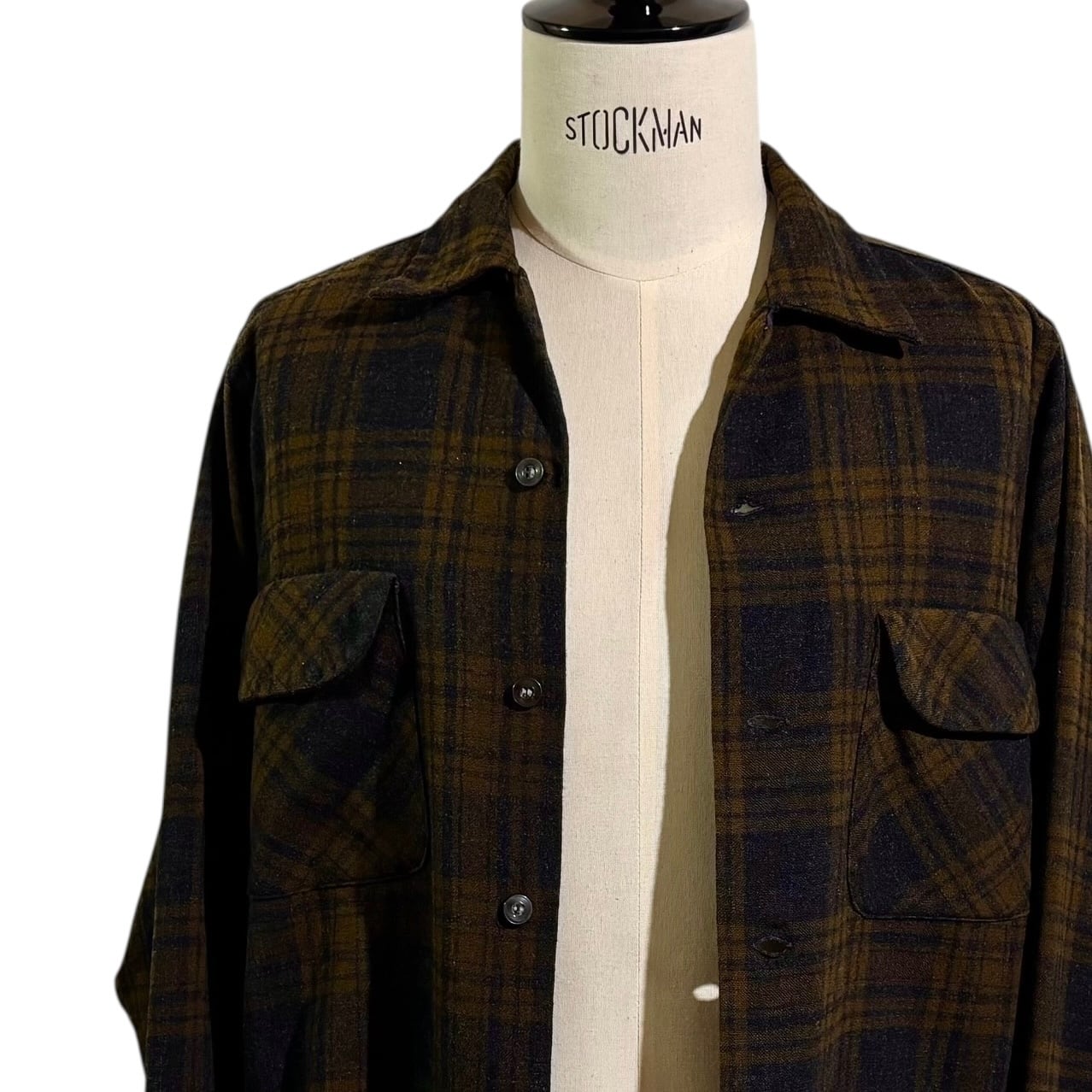 50-60s vintage ウールシャツ ストアブランド オープンカラー 短丈 1960's Vintage Open Collar Wool Shirt / 60年代 ヴィンテージ