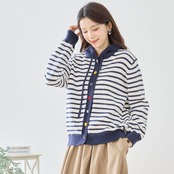 【SALE 40%OFF 4/14 10:00まで】reve bleu カラフルハート型釦 ニットフーディーカーディガン【M~L】ネイビー