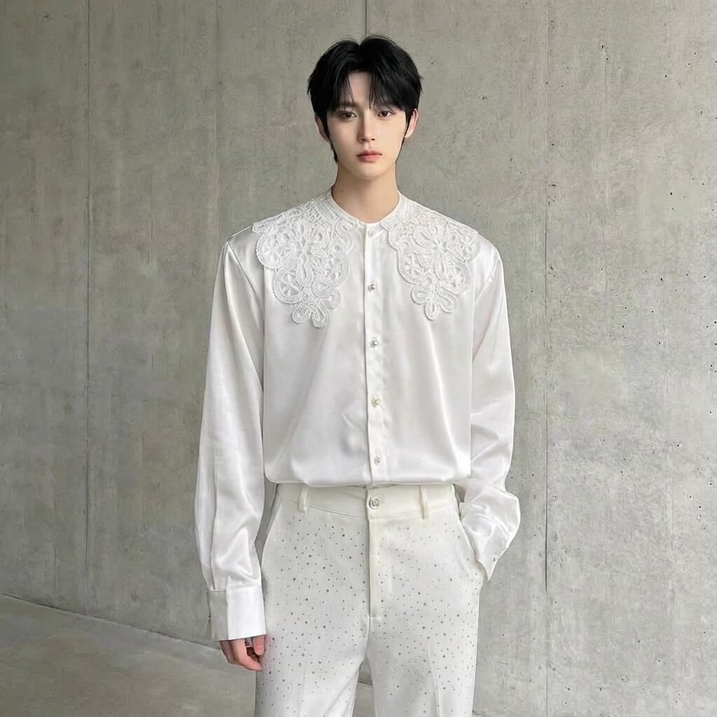 ビッグレースカラー ノーブルドレープシャツ D12024