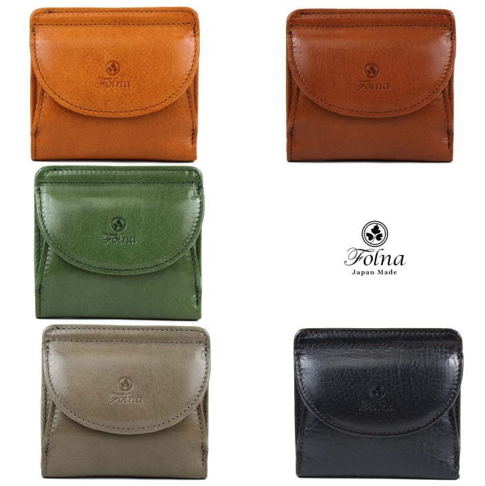 Folna(フォルナ) ウッドボール ドット型押し,二つ折り財布 (日本製