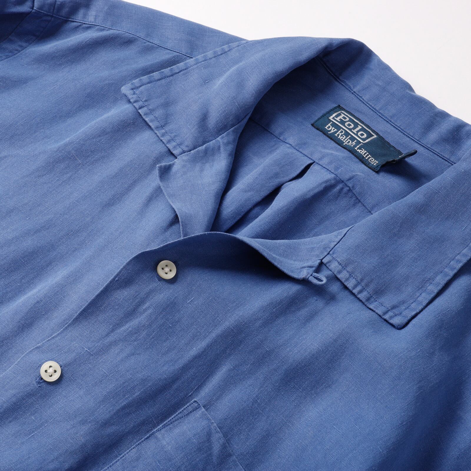 極美品】90s Ralph Lauren special linen silk open collar shirt big