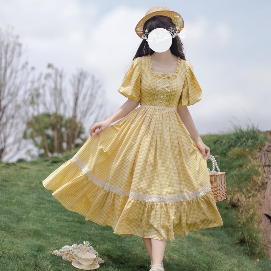 フレンチ ガーリー ワンピース 半袖 ネックリボン レトロ 控えめ クラロリ