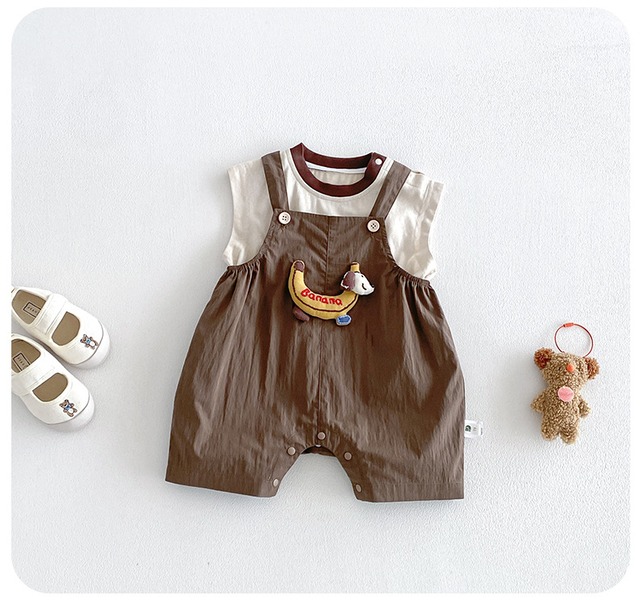【セット】チョコバナナノースリーブTシャツサロペットロンパースセット - 12