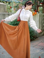 【0205】Tiered Shirt Corduroy Skirt Long Sleeve 2 Piece Set