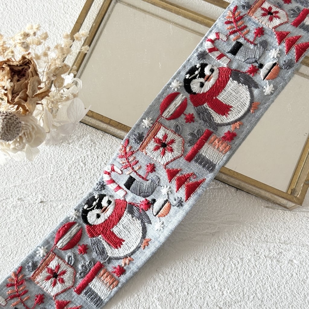 ペンギン [グレー] インド刺繍リボン 3361 | インド刺繍リボン専門店