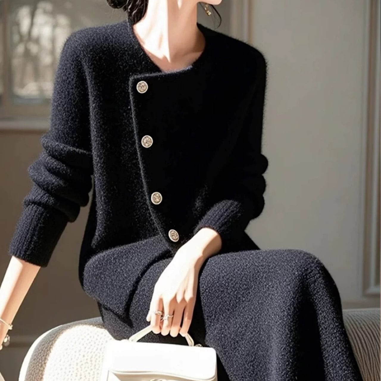 体型カバー ミドル丈 ニットジャケット・スカート2点セットアップ YH8660