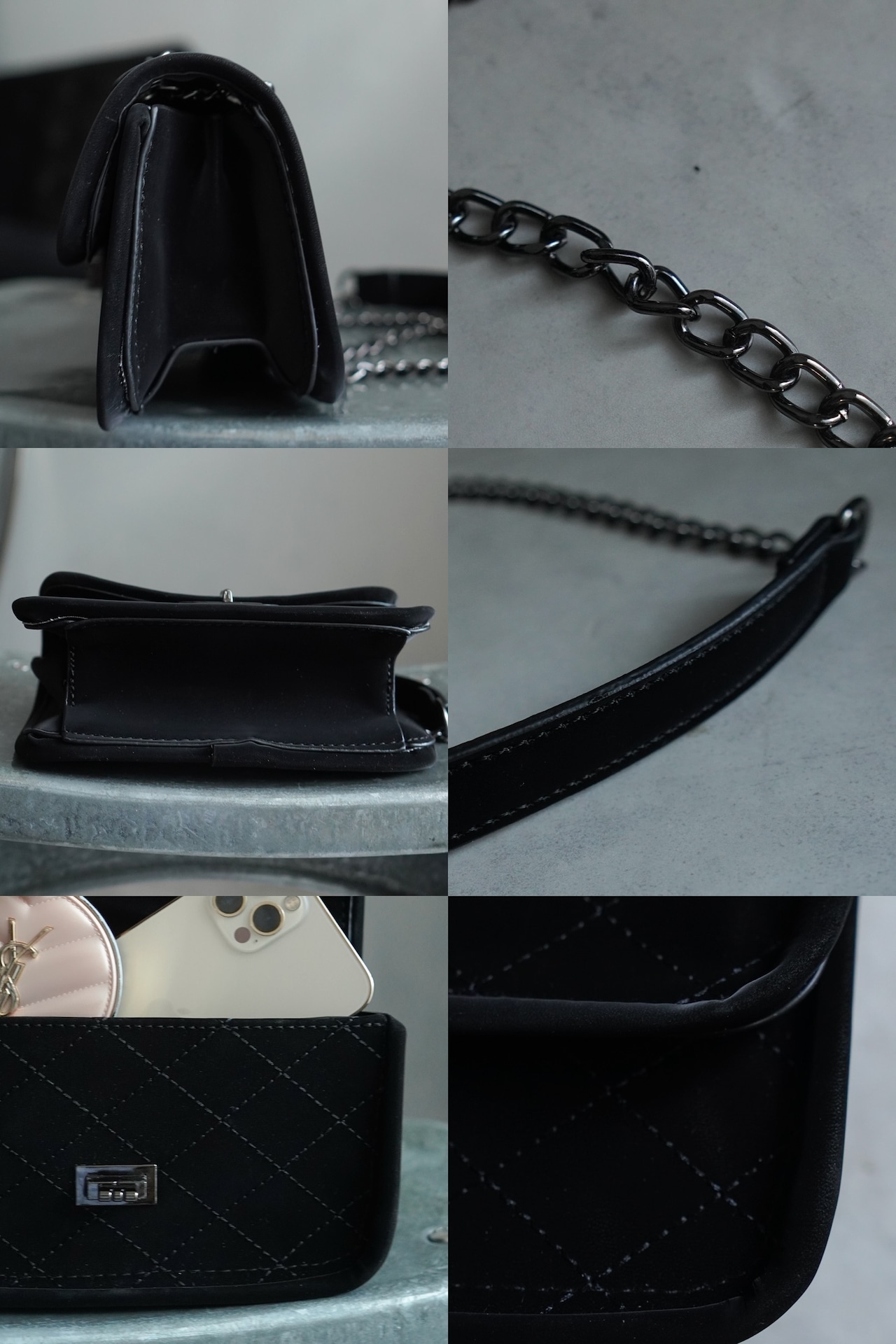 マットキルティングダブルチェーン2waybag／Black
