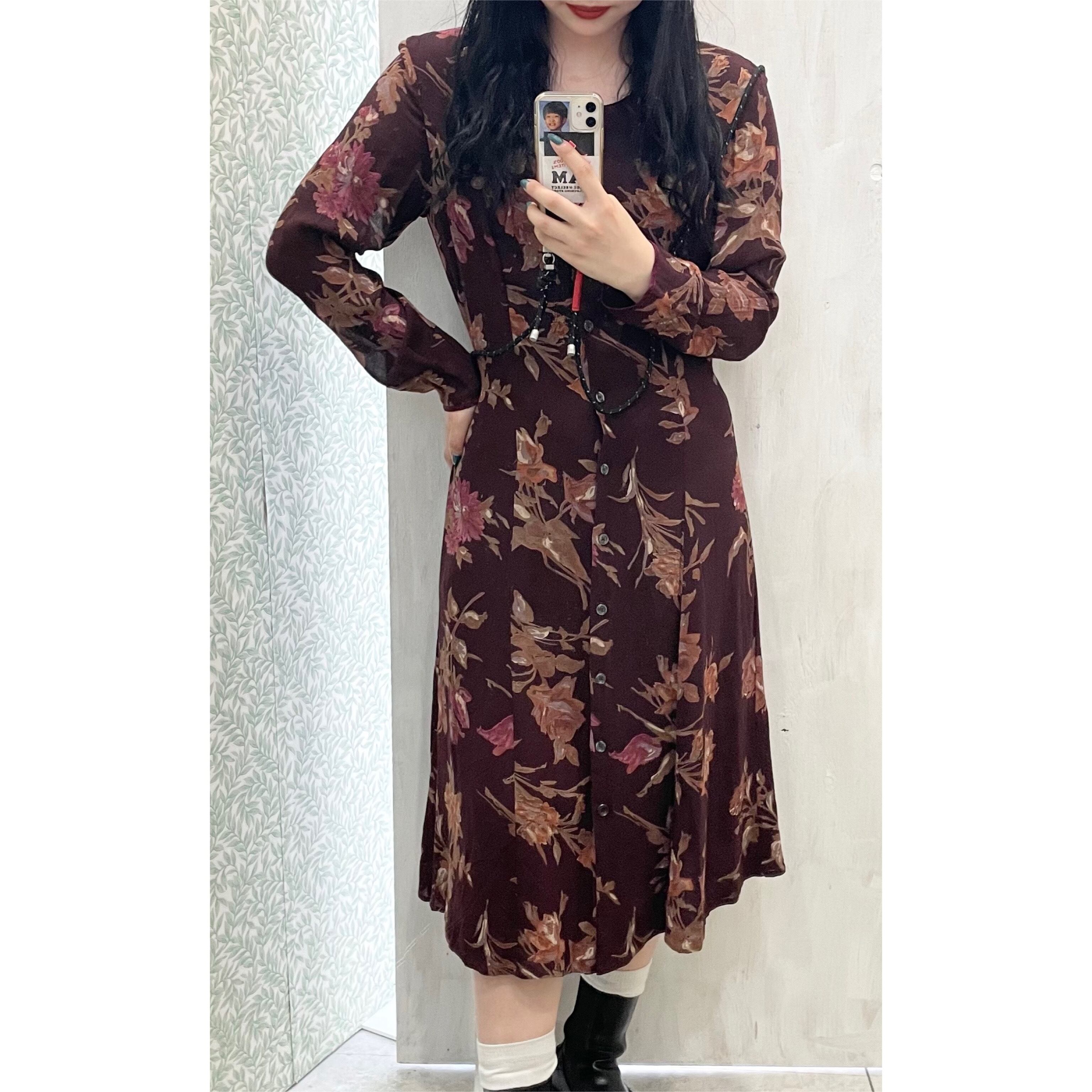 Laura Ashley/one-piece/flower/brown/long/ローラアシュレイ