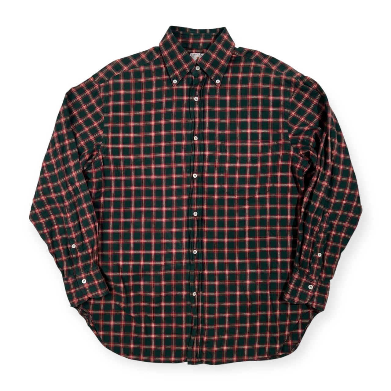 イタリア製 GUY ROVER ギローバー チェック 長袖シャツ Lサイズ /ボタンダウン ドレスシャツ/グリーン×レッド/ビンテージ