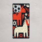 受注生産 iPhoneケース 赤い猫と花の民芸パネル｜猫モチーフ FMSY024C