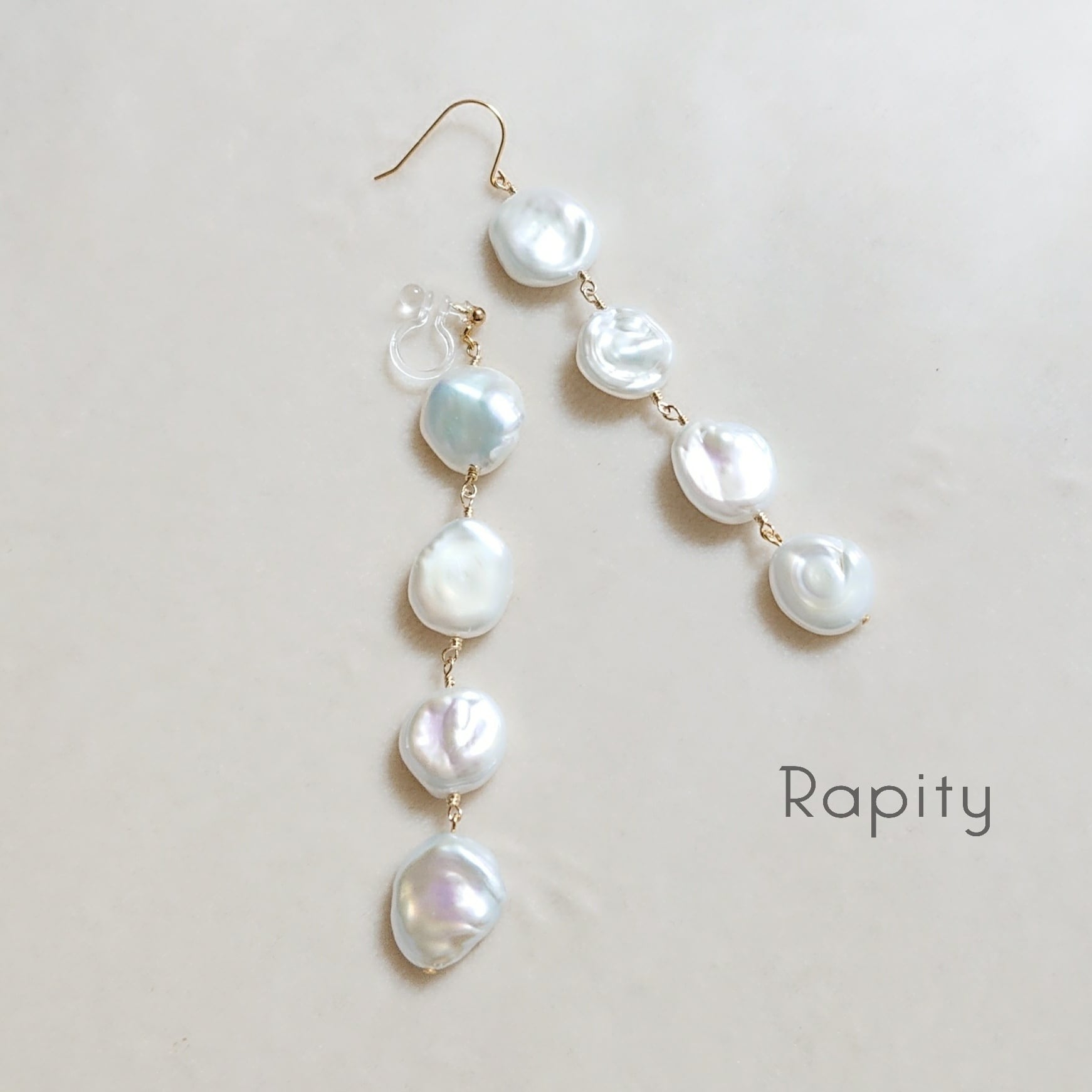 １4Kgf天然石華奢好きさんのピアス　カレンシルバーのジンジンジングルベル^^ パール カレンシルバー ドロップ型ピアス14kgf 14Kgf天然石華奢好き