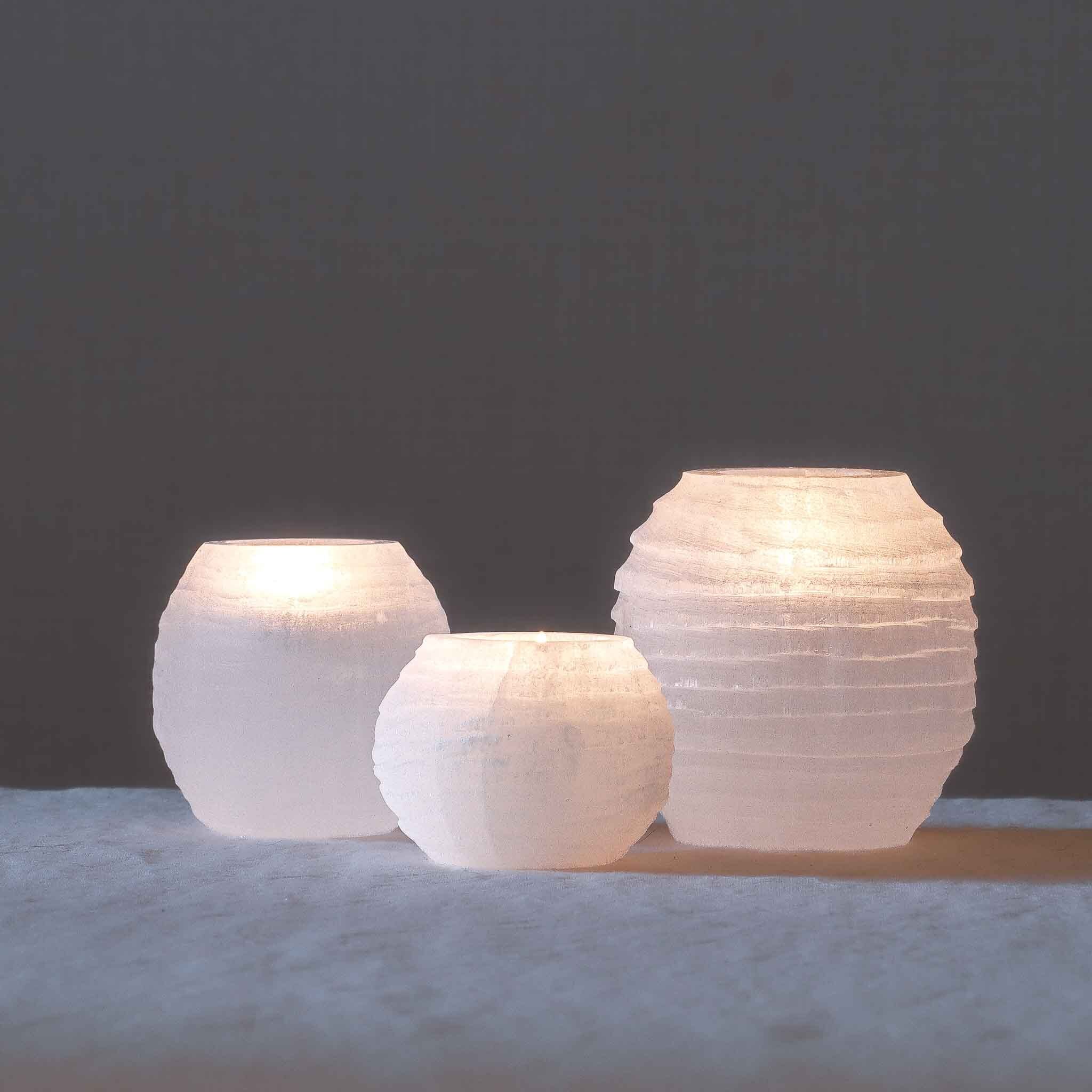 セレナイト キャンドルホルダー Snowball 6x6 | インテリア鉱物の専門