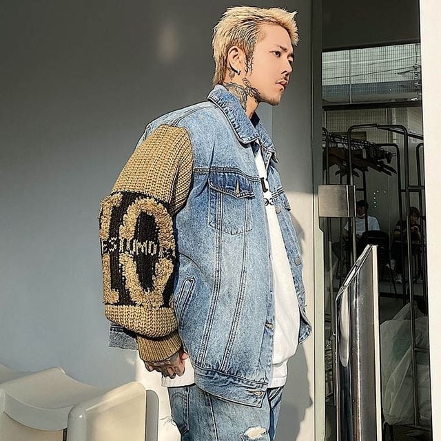 【予約販売】デニムジャケット ニット アウター ショート丈 異素材MIX 防寒 メンズ シンプル 無地 ストリート ブラック ブルー 防寒 お洒落 こなれ感 ベーシック 秋冬 大きいサイズ M/L/XL