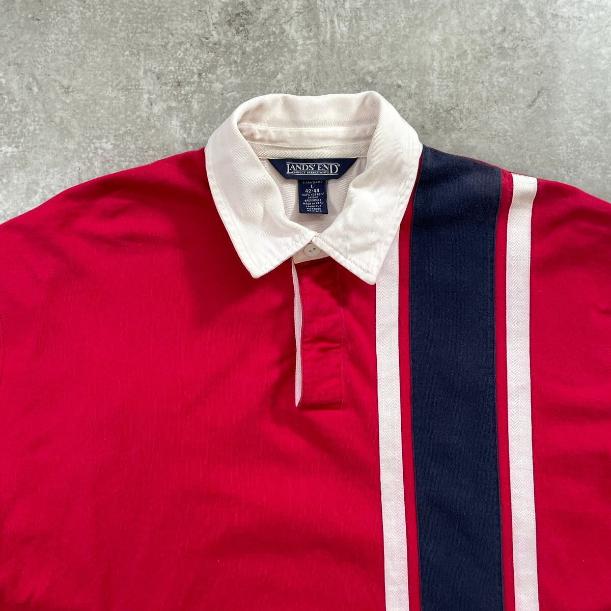 90年代 LANDS' END ランズエンド ライン入り ラガーシャツ メンズXL
