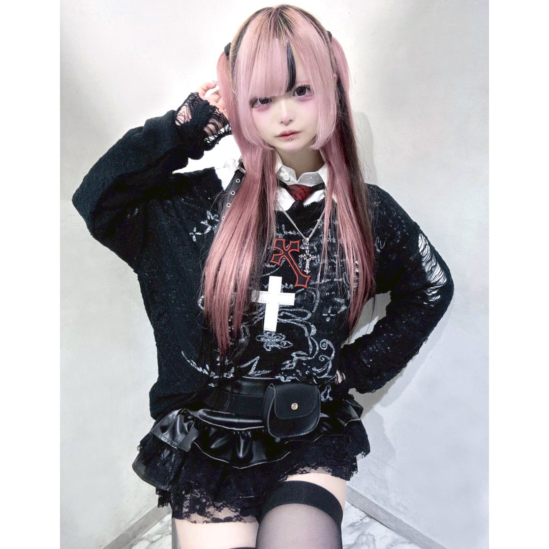 6/26 完売→再入荷！】2点セット☆ベルト付き レースフリルレザー