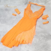 社交ダンス 衣装 ラテン ドレス ワンピース 蛍光 オレンジ フリンジ 鮮やか デモ 競技 ダンス パーティドレス パーティ 発表会 伸縮 ストレッチ オレンジ系 フリンジドレス 衣装パーティ 踊り用衣装 ラテン競技用 デモンストレーション用 ダンス用ドレス コスチューム