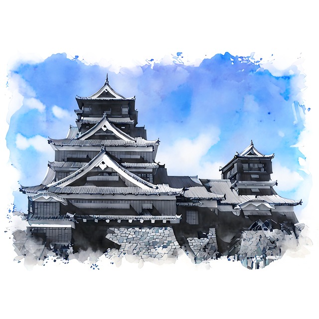 絵画(風景画) 日本の城 熊本県 熊本城 インテリアアート額付き 水彩画・油絵調 WAT1320