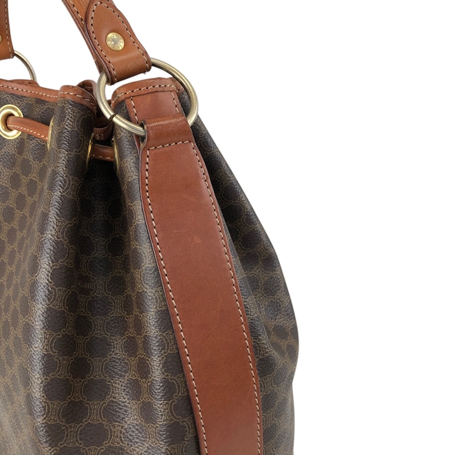 CELINE セリーヌ マカダム ショルダーバッグ ブラウン PVC レザー 2way 巾着 vintage ヴィンテージ オールド ifb2i4