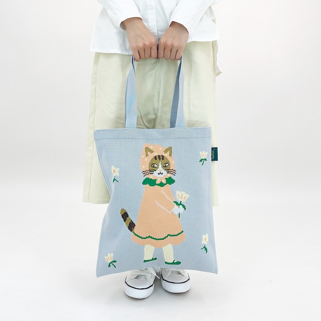 【Aiko Fukawa】布川愛子 KNIT TOTE BAG  お花を運ぶ猫 ニットトートバッグ