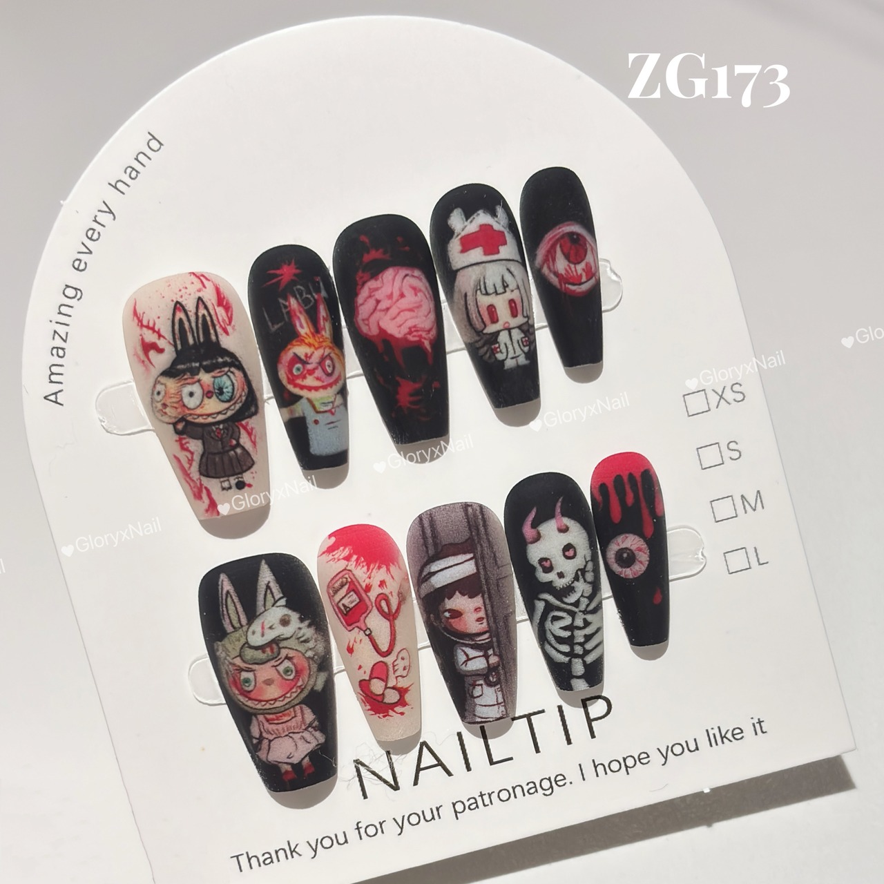 ZG173　ネイルチップ　サイズXS/S/M　ロング2.5cm