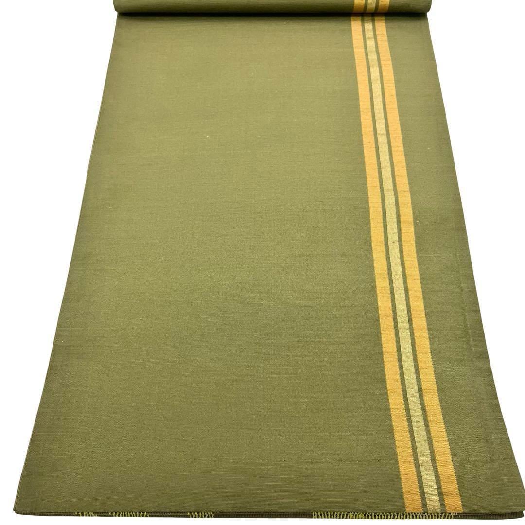 袋帯 紗紬から透けて見える蟹柄 縦よれ縞織模様 金通し 千歳茶色 O  