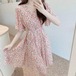 2カラー 花柄 ワンピース Vネック 薄手 ハイウエスト Aライン レッド 半袖 ミニワンピース レトロ 大人可愛い ガーリー フェミニン a762015835304
