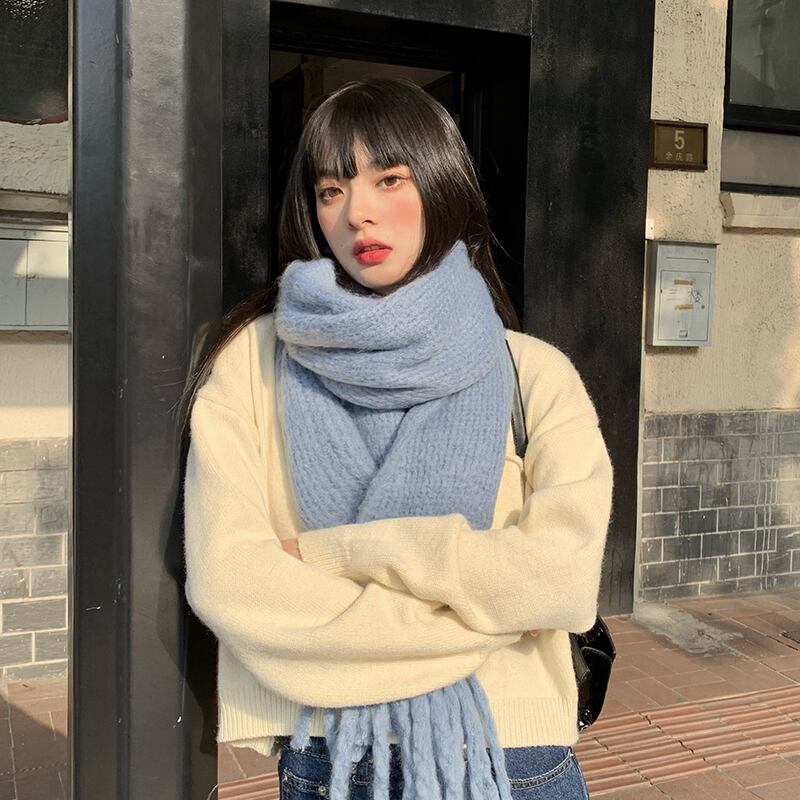 スカーフ ウィンターオータムソリッド カラーニット 秋物 冬物 ソリッドカラー ブラック・アイド・ピーズ24469852233