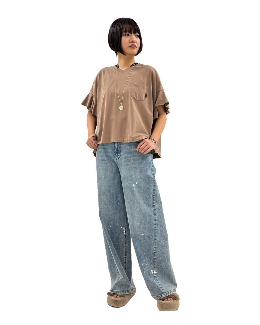 ⭐人気⭐【ayane】ペイント加工バレルレッグパンツ 875815 826543