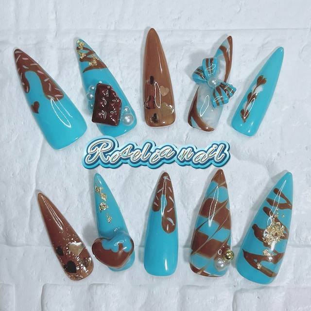 チョコミント・バレンタイン・チョコレート・スイーツ・ガーリー・可愛い・個性派・ネイルチップ・ncs026