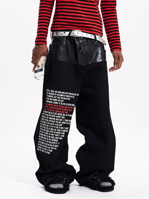 【Fourth3ex】Union Jack Leather Panel Denim Pants
