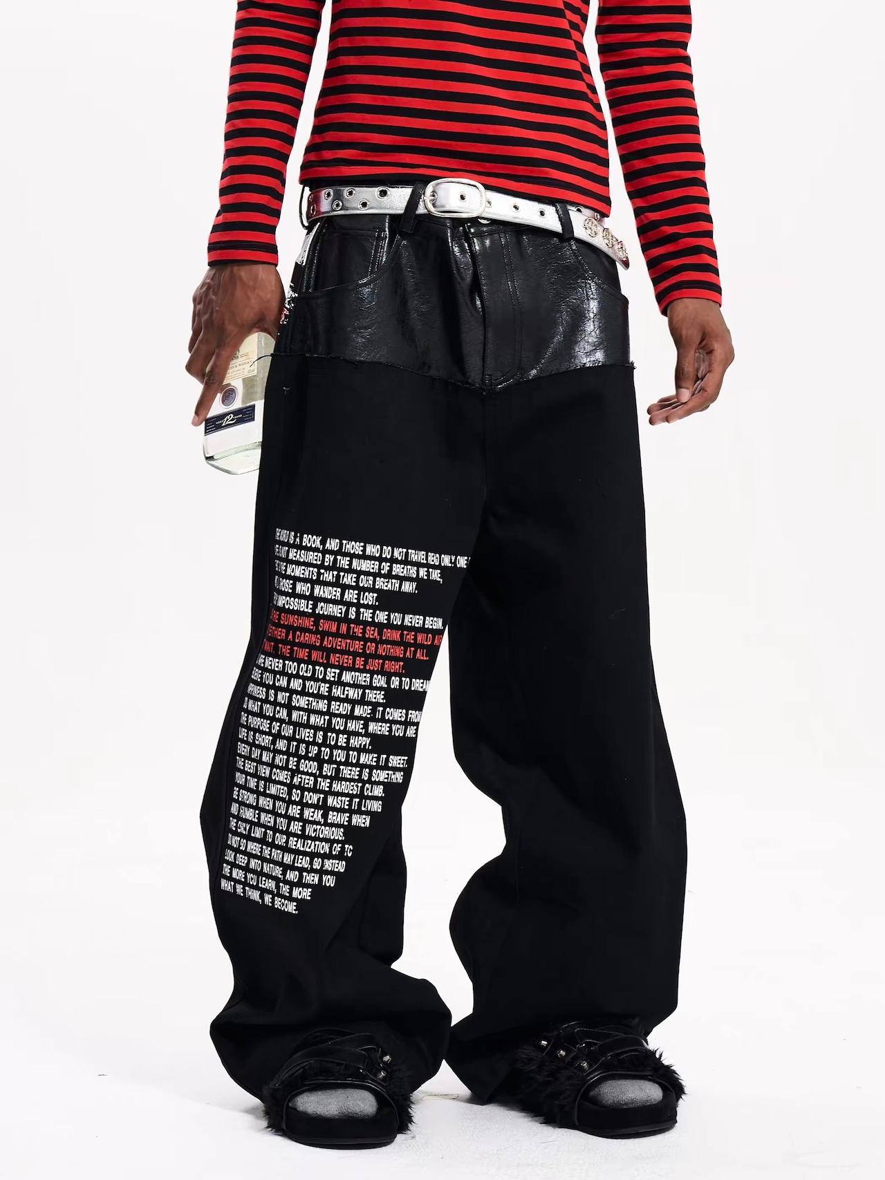 【Fourth3ex】Union Jack Leather Panel Denim Pants