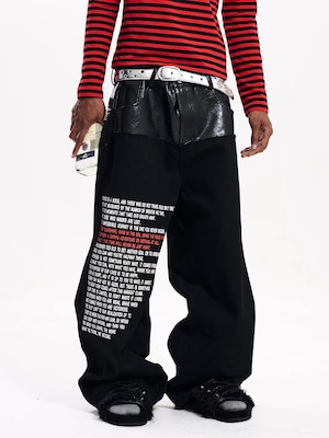 【Fourth3ex】Union Jack Leather Panel Denim Pants