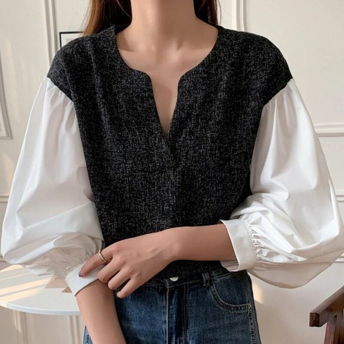 送料無料 レディース長袖ブラウス 無地 キーネック 春秋冬 オフィス 通勤 通学 フォーマル 重ね着風 シンプル 大人可愛い 20代30代40代