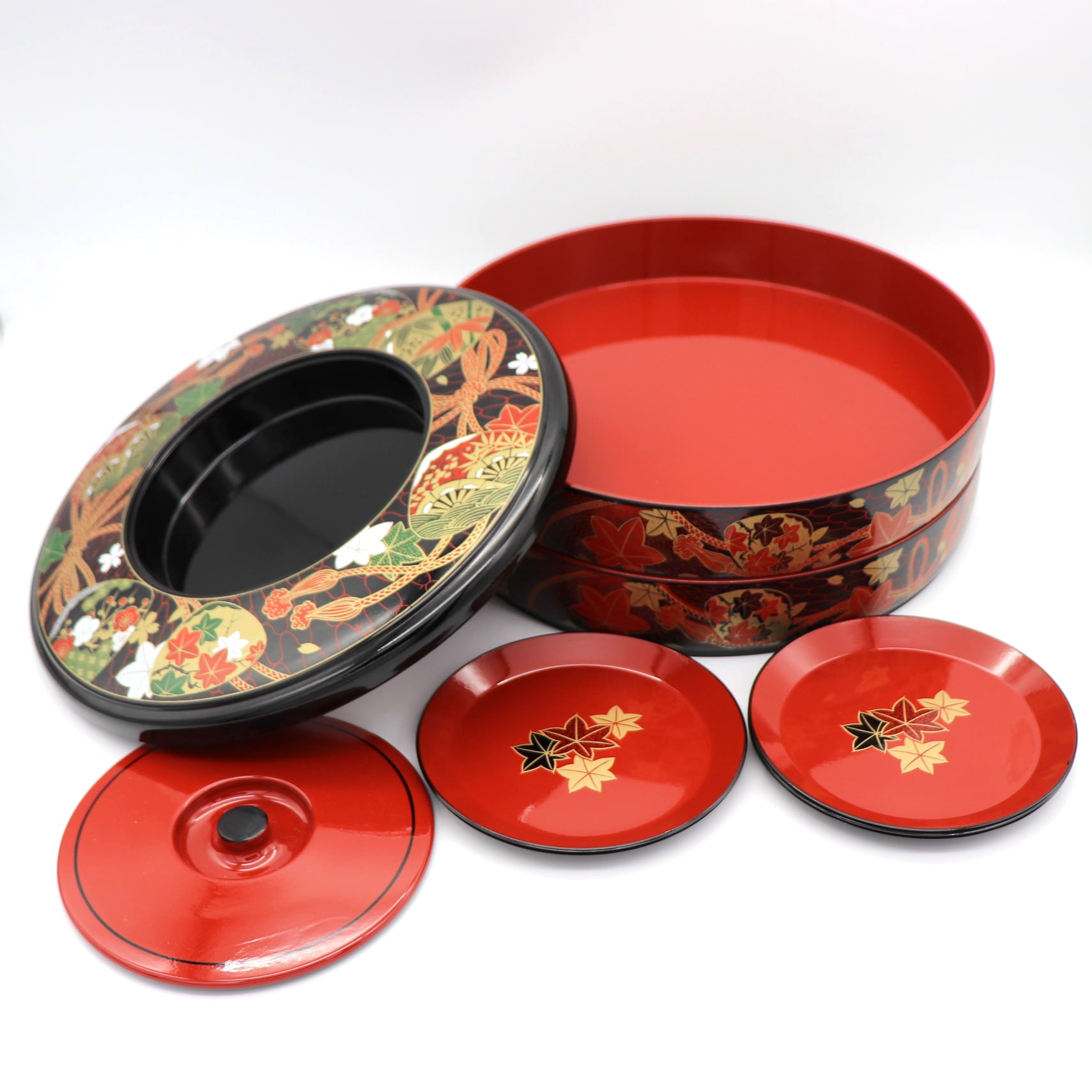四季の器・皿付二段寿司重・寿司桶・漆器皿・和食器・No.210320-02