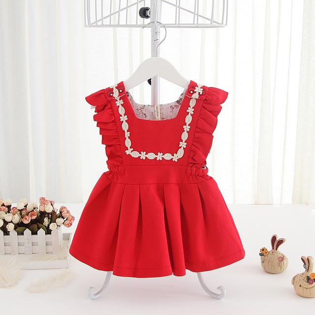 ウェストギャザーの袖なしチュニックワンピ(レッド)