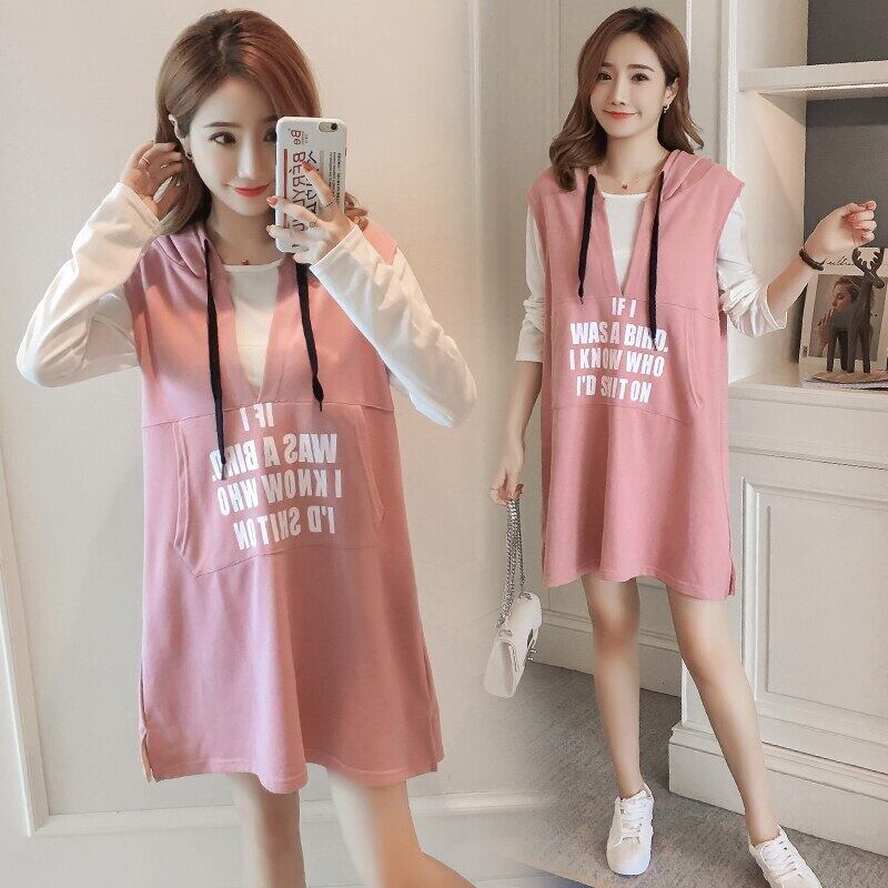 【新作】【送料無料】 N8739＃Tシャツ+ドレスマタニティ服ルーズスタイリッシュな長袖ツーピースドレス妊娠中の女性妊娠中の服 ロング AL expec332348661289