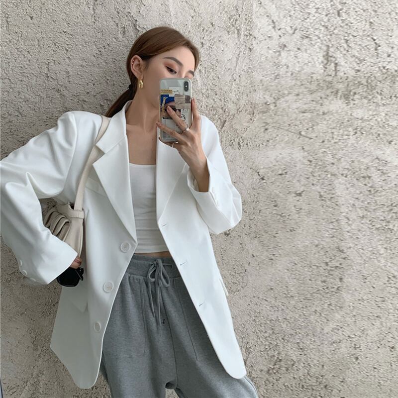 ショルダーパッドブレザー女性2020年秋新しいルーズスタイルスモールスーツブラックスモールブリティッシュスタイルブラウス ブラックストロベリース31644545085