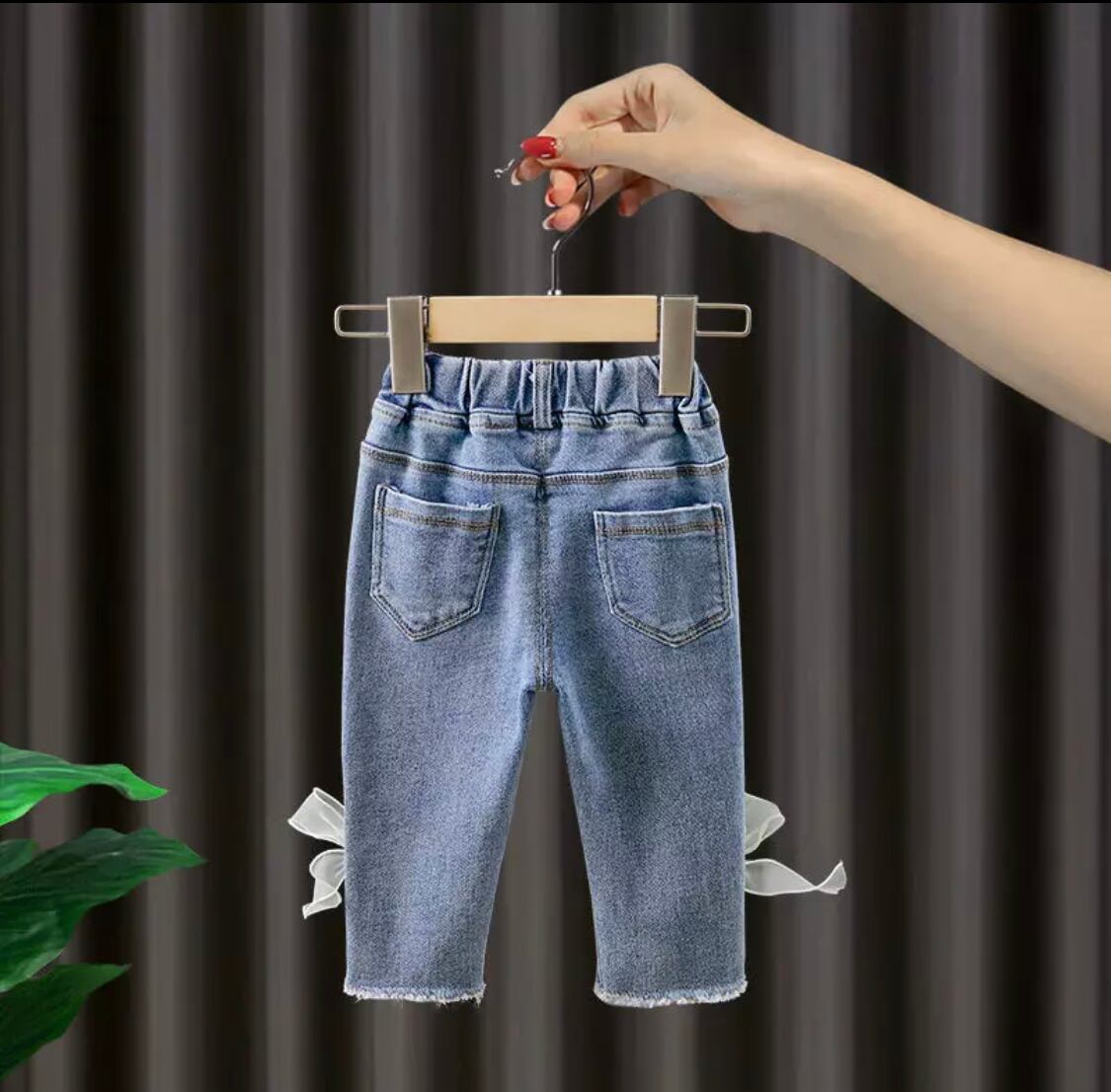 【一部即納】リボンデニム》》》》》春 チュール デニム パンツ 女の子 プチプラ