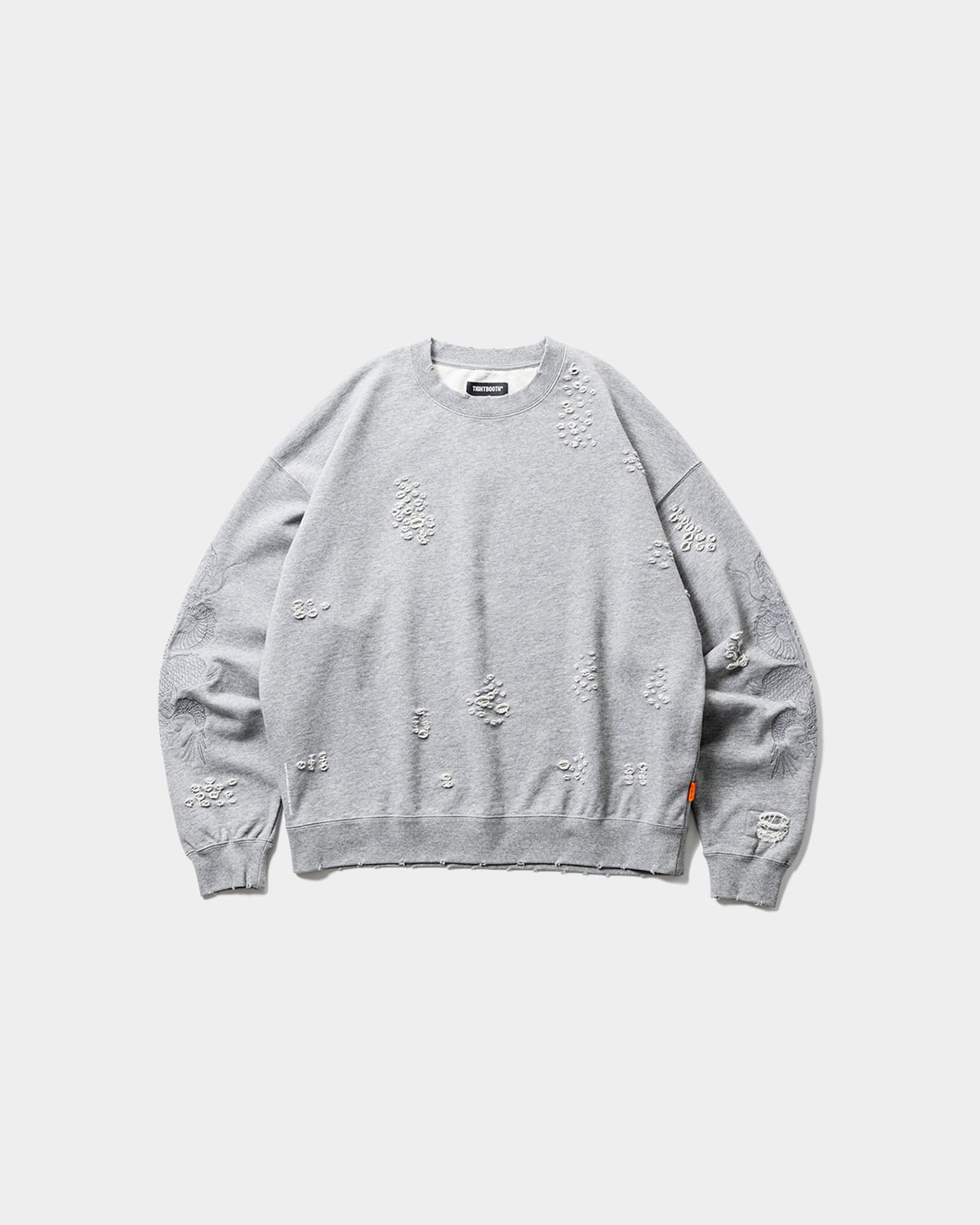 トップス DAMAGE CREW SWEAT - TIGHTBOOTH x DELUXE DELUXE x TIGHTBOOTH - DAMAGE CREW SWEAT GRAY | stashstore