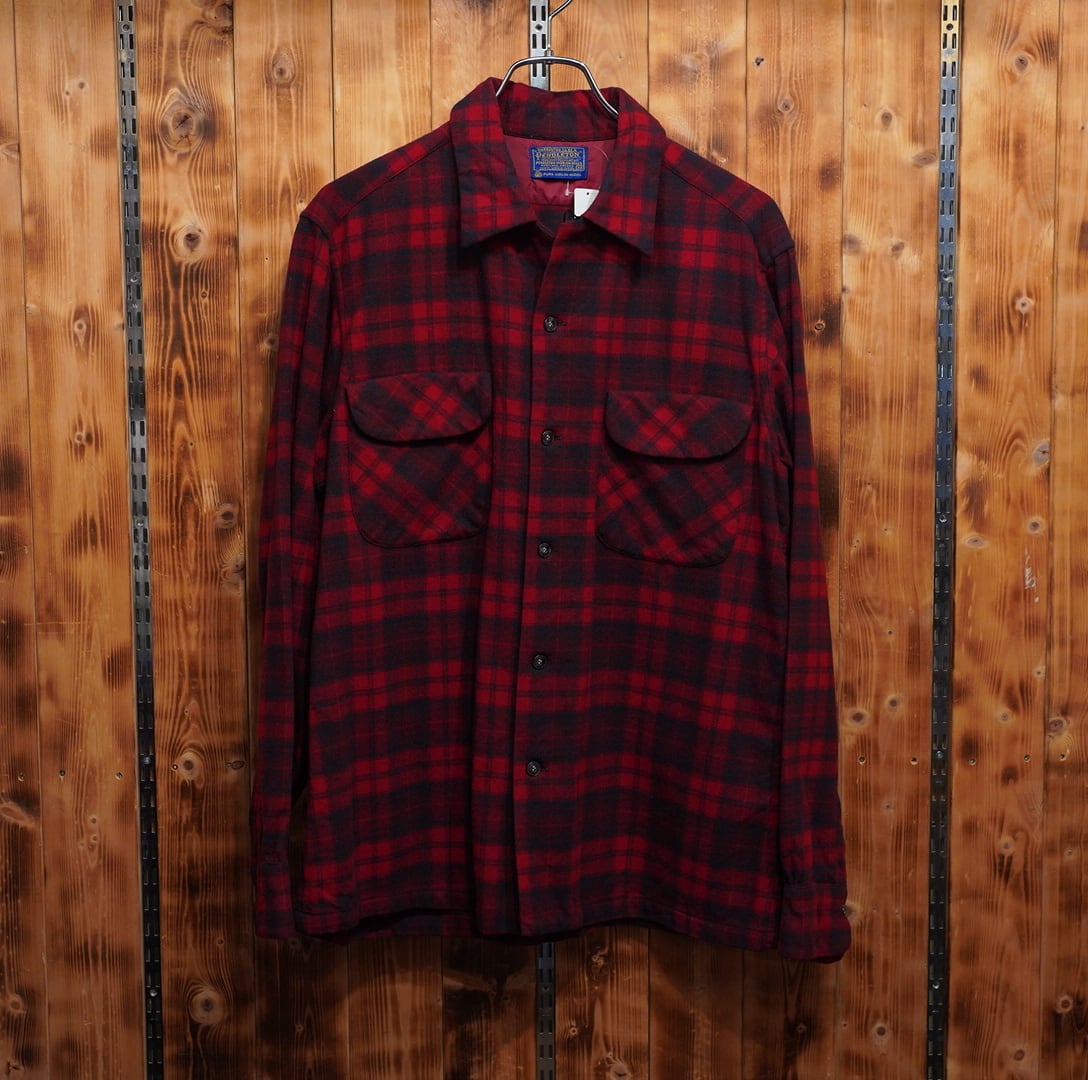 60s pendleton ボードシャツ M/赤 チェック 美品 オープルカラーシャツ 開襟シャツ board shirt ペンドルトン ウールシャツ